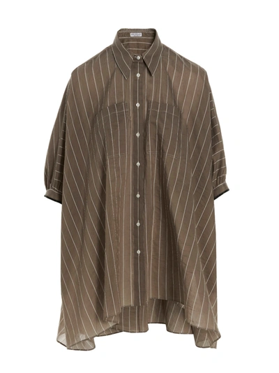 Brunello Cucinelli Oversize Striped Shirt In Beige