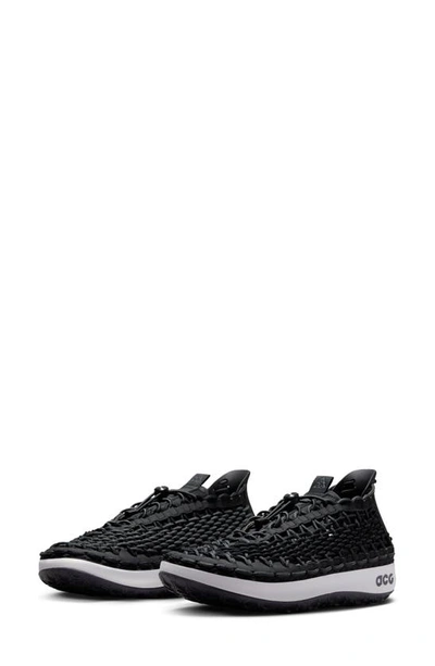 Nike Acg Watercat Woven Leather And Rubber-trimmed Woven Sneakers In Black/anthracite-black