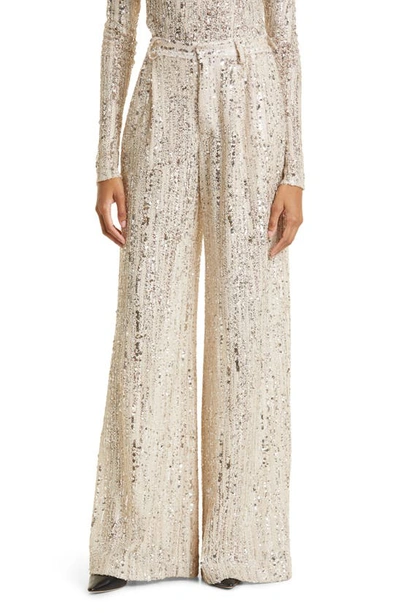 Aknvas Tate Sequin Wide Leg Trousers In Opal Sand
