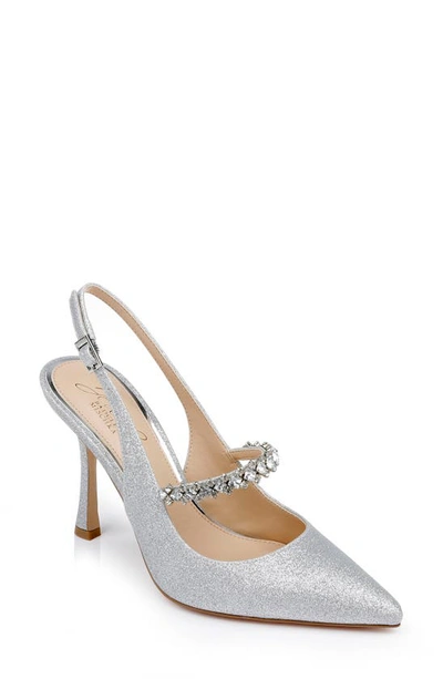 Jewel Badgley Mischka Verena Slingback Pointed Toe Pump In Silver Glitter