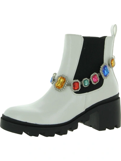 Betsey Johnson Jenesis Womens Embellished Combat & Lace-up Boots In White