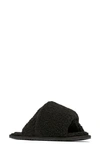 Sorel Go Mail Run Faux Fur Slide Slipper In Black/ Sea Salt