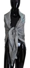 Costume National Gray Print Shawl Foulard Fringes Scarf In Gray