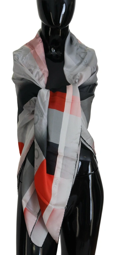 Costume National Grey Red Shawl Foulard Wrap Scarf In Grey Patterned