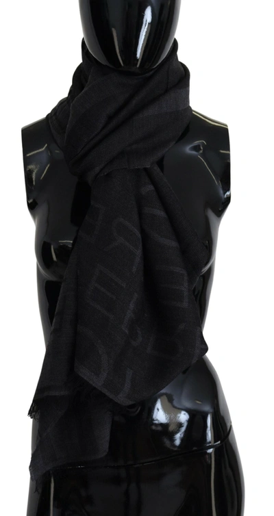 Gianfranco Ferre Gf Ferre Black Wool Knitted Neck Wrap Shawl Fringes Women's Scarf