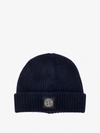 Stone Island Logo-patch Ribbed Beanie In Blue