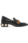 GUCCI Marmont logo and faux pearl-embellished leather collapsible-heel pumps