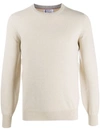 Brunello Cucinelli Cashmere Crew Neck Sweater With Ribbed Texture In Brown