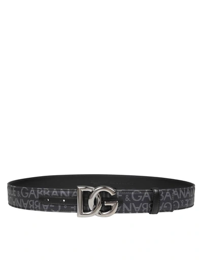 Dolce & Gabbana Belt In Jacquard Fabric With Metal Dg Buckle In Black