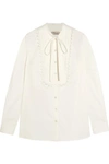 TEMPERLEY LONDON FOUNTAIN LACE-TRIMMED PINTUCKED COTTON-POPLIN BLOUSE