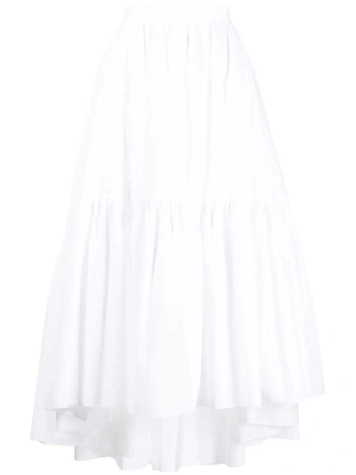 Patou Tiered Cotton Midi Skirt In Bianco