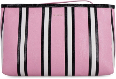 Balenciaga Barbes Striped Leather Pouch In Rosa