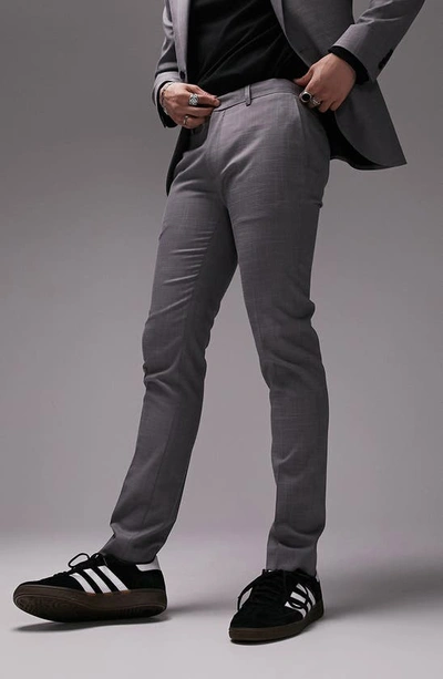 Topman Skinny Textured Suit Pants In Gray-black