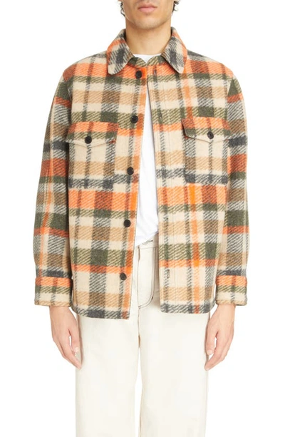 Isabel Marant Men's Kervon Plaid Flannel Shirt In Ecru & Orange