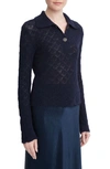 VINCE LACE STITCH LONG SLEEVE WOOL BLEND POLO