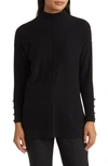 Anne Klein Womens Side Slit Button-trim Mock Turtleneck Sweater In Anne Black