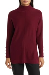 Anne Klein Button Cuff Mock Neck Sweater In Chianti