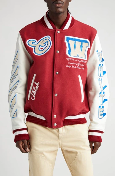 Stone Island Patch-detail Bomber Jacket In Red,off White