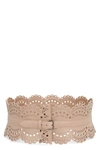 Alaïa Openwork Wide Leather Vienne Corset Belt In Pink