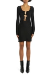 TOM FORD CUTOUT LONG SLEEVE METALLIC COTTON BLEND RIB DRESS