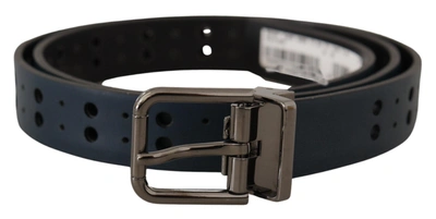 DOLCE & GABBANA DOLCE & GABBANA ELEGANT BLUE LEATHER BELT WITH METAL MEN'S BUCKLE