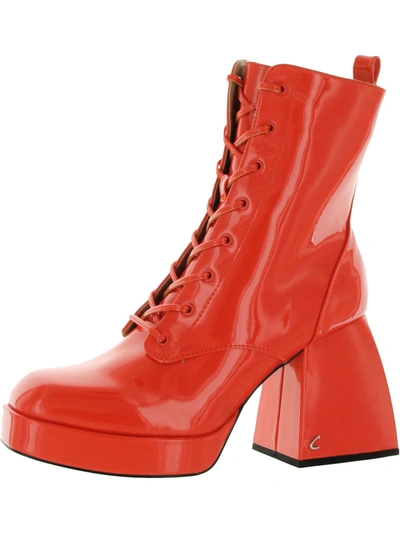 Circus By Sam Edelman Karter Womens Faux Leather Lace-up Ankle Boots In Red