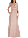 Alfred Sung Off-the-shoulder Draped Wrap Satin Maxi Dress In Multi