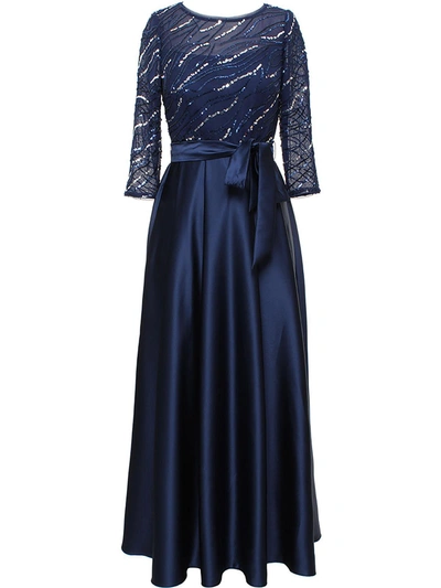 Alex Evenings Womens Satin Maxi Evening Dress In Blue