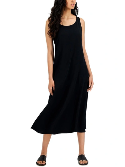 Eileen Fisher Petite Sleeveless Crinkled Midi Dress In Black