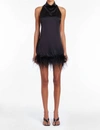 Amanda Uprichard Lunaria Feather-trim Halter Dress In Black