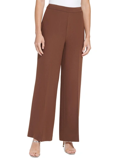 Dkny Petites Womens High-rise Straight Wide Leg Pants In Multi