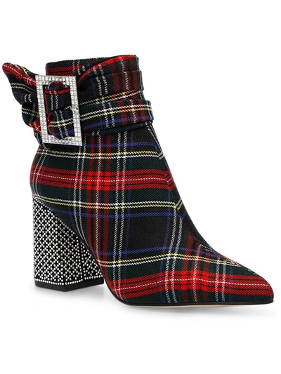 Betsey Johnson Millburn Womens Twill Fabric Rhinestone Heel Ankle Boots In Multi