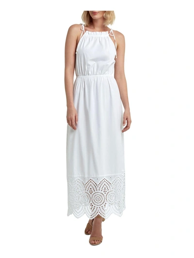 H Halston Womens Eyelet Ruched-neck Maxi Dress In White