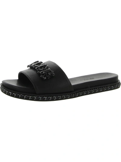 Karl Lagerfeld Basia Womens Faux Leather Embellished Slide Sandals In Black