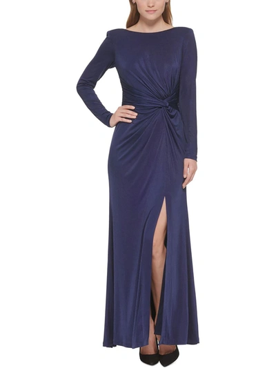 Vince Camuto Womens Knot Front Shoulder Pad Evening Dress In Blue