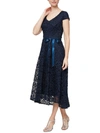 ALEX EVENINGS WOMENS METALLIC MIDI COCKTAIL AND PARTY DRESS