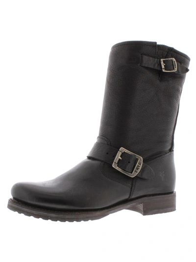 Frye Veronica Leather Buckle Short Moto Boots In Black