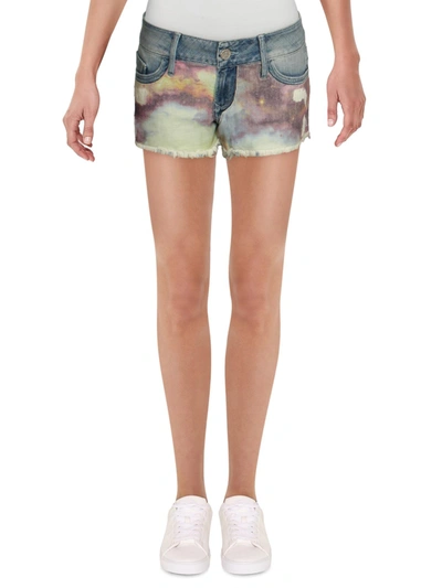 Black Orchid Black Star Womens Mid Rise Printed Cutoff Shorts In White