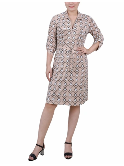 Ny Collection Petites Womens Geometric Belted Shirtdress In Multi