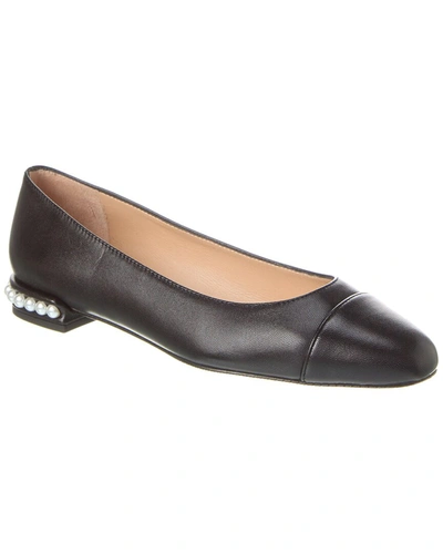 Stuart Weitzman Pearl Leather Flat In Black