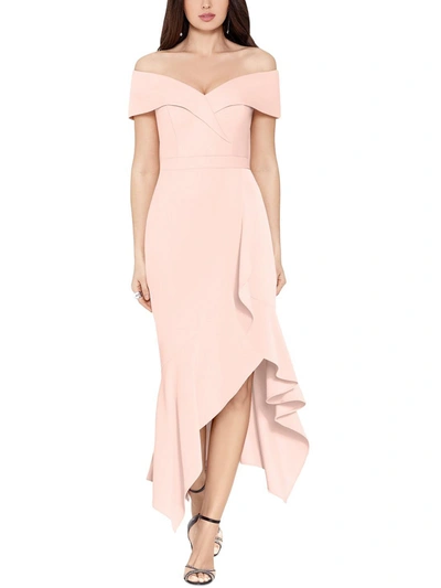 Xscape Petites Womens Ruffled Tea Length Wrap Dress In Pink