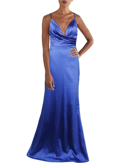 Mac Duggal Womens Pleated Sleeveless Evening Dress In Blue