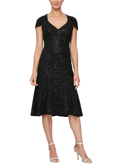 Alex Evenings Womens Embroidered Midi Cocktail And Party Dress In Black