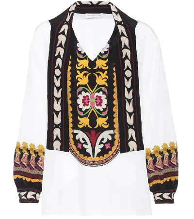 Etro Printed Silk Tie-neck Blouse, Ivory In White/multi