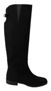Dolce & Gabbana Black Suede Knee High Flat Boots Shoes In Black