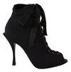 Dolce & Gabbana Black Stiletto Heels Lace Up Boots Shoes In Black