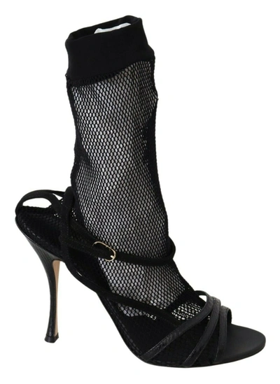 Dolce & Gabbana Black Mesh Stiletto Heels Sandals Shoes