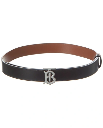 Burberry Leather Reversible Tb Belt In Black