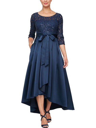 Alex Evenings Womens Lace Sequined Evening Dress In Blue