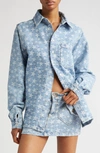 Erl Star-pattern Cotton Denim Shirt In Light Blue